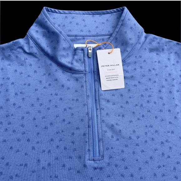 Peter Millar Mens Perth Carts Performance Quarter-Zip Top Port Blue Sz M & XL - Picture 2 of 9